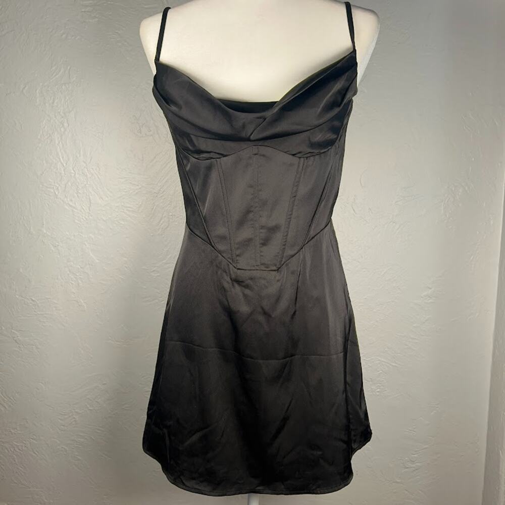 Heiress Beverly Hills Women's Medium NWT Black Satin Corset Mini Slip Dress